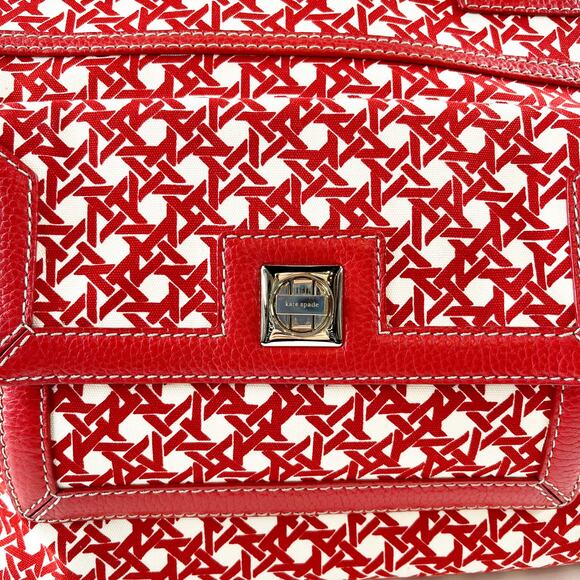 Kate Spade Geo Print Large Tote Bag Purse Red White - Picture 8 of 11